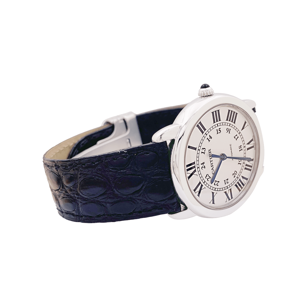 Montre Cartier, "Ronde Solo", acier, cuir.