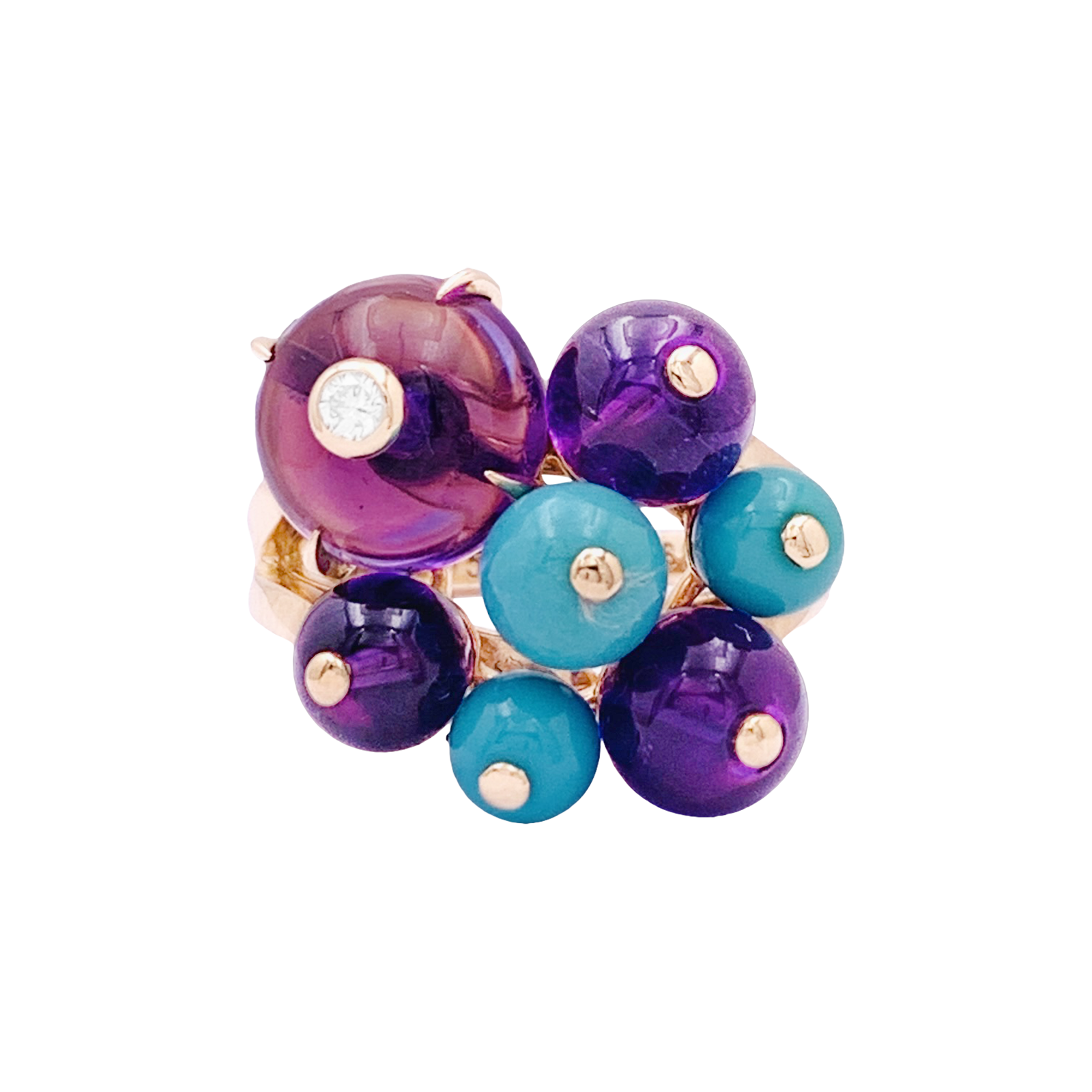 Bague Cartier, "Délices de Goa", or rose, diamant, turquoises, améthystes.