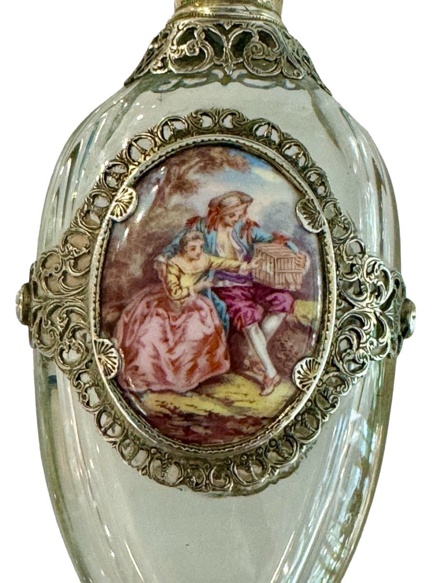 Napoléon III, Flacon à Sels Cristal , Argent et Porcelaine par Damex Maitre Orfevre - Maison Eloe