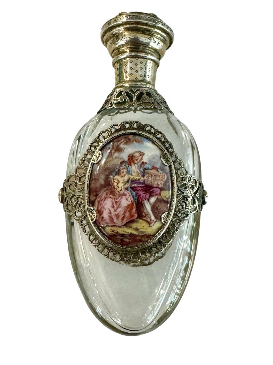 Napoléon III, Flacon à Sels Cristal , Argent et Porcelaine par Damex Maitre Orfevre - Maison Eloe