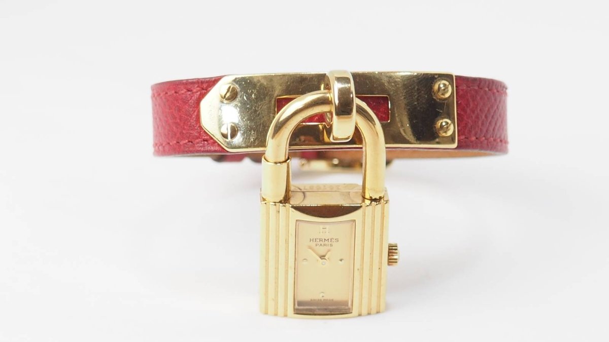 Hermes, Montre Kelly Cadenas Vintage plaqué Or sur Cuir - Maison Eloe
