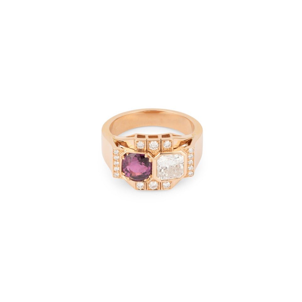 Bague "Toi et Moi" en or rose, diamants et rubis - Maison Eloe