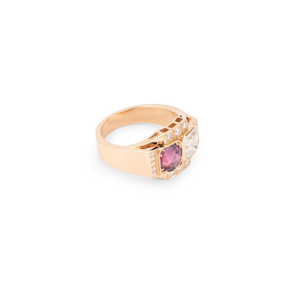 Bague "Toi et Moi" en or rose, diamants et rubis - Maison Eloe