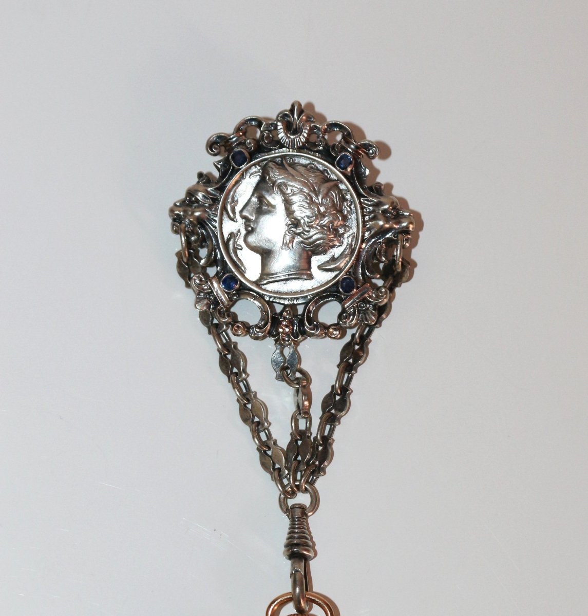 Broche châtelaine ancienne monnaie grecque argent 1880 - Maison Eloe