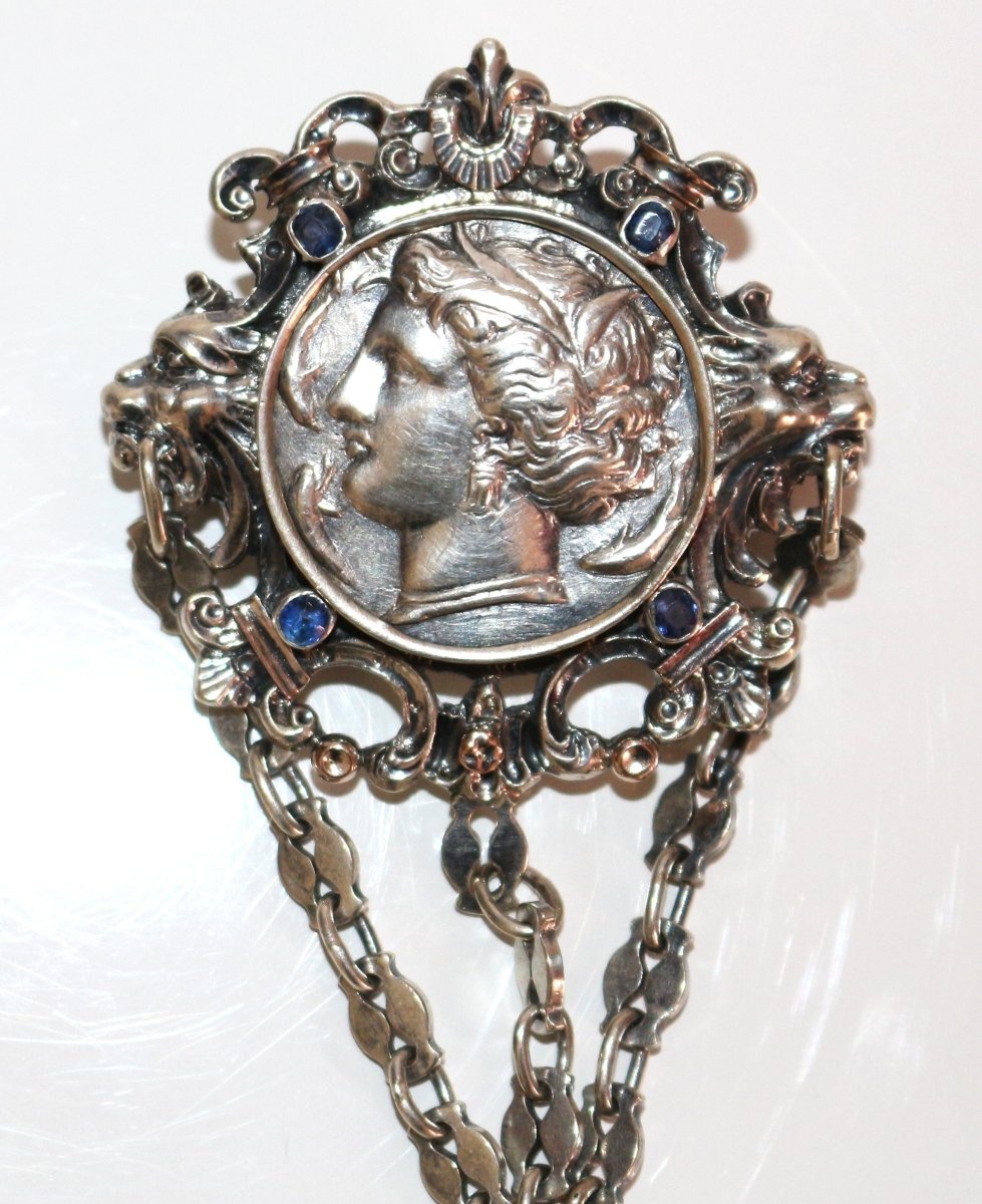 Broche châtelaine ancienne monnaie grecque argent 1880 - Maison Eloe