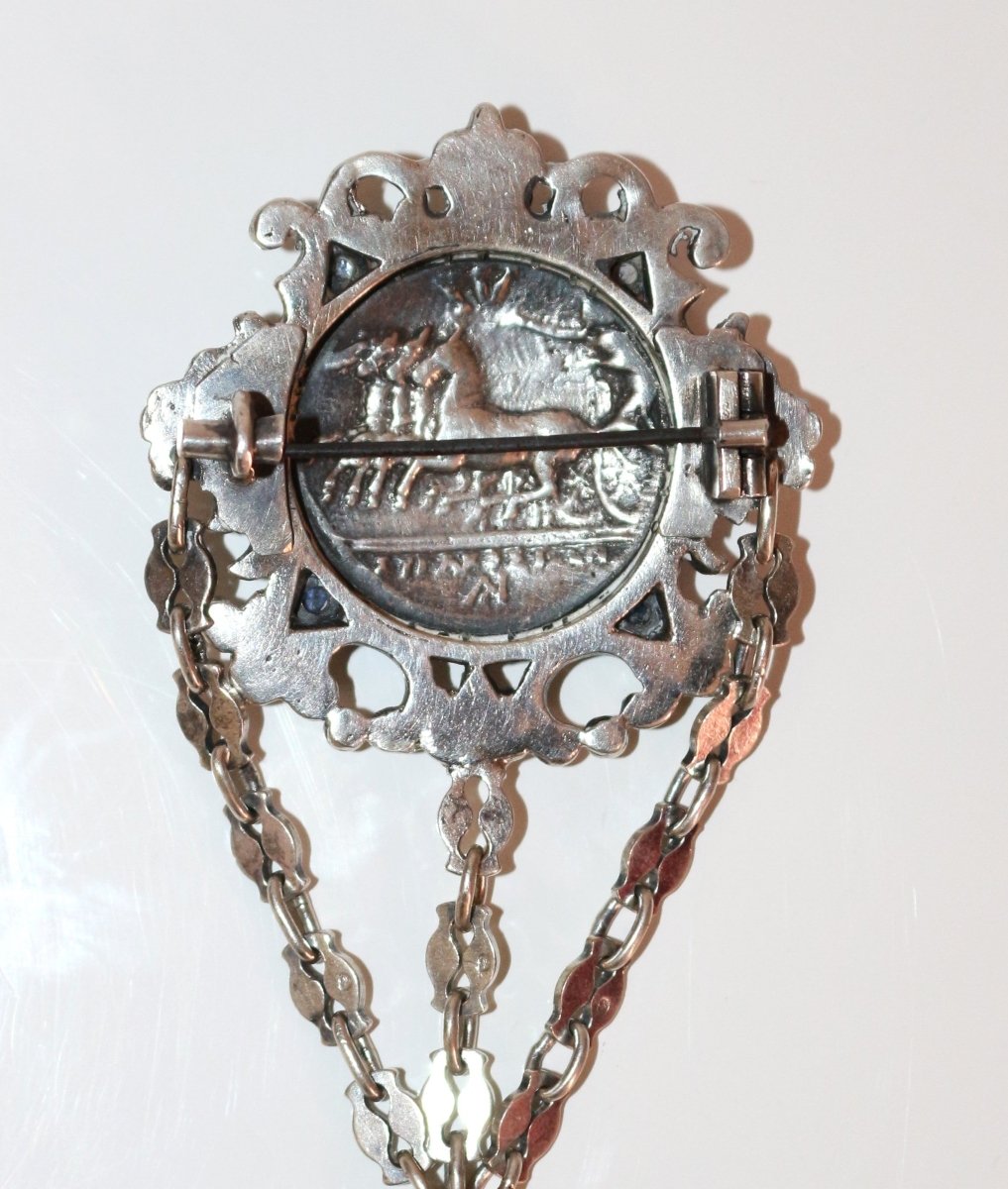 Broche châtelaine ancienne monnaie grecque argent 1880 - Maison Eloe