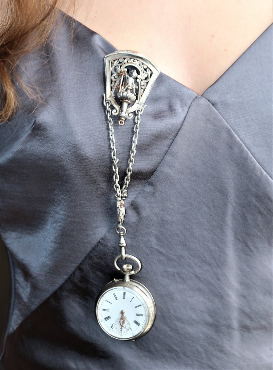 Châtelaine Et Montre Gousset ancienne vers 1860 en argent - Maison Eloe