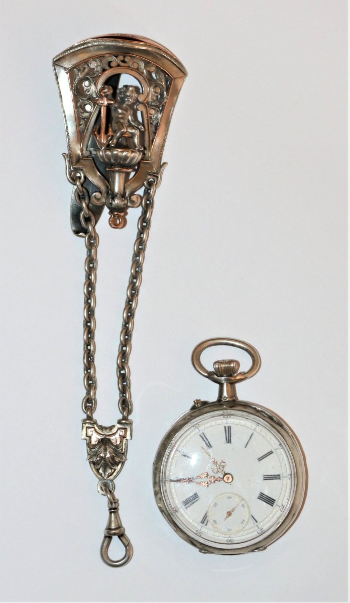 Châtelaine Et Montre Gousset ancienne vers 1860 en argent - Maison Eloe