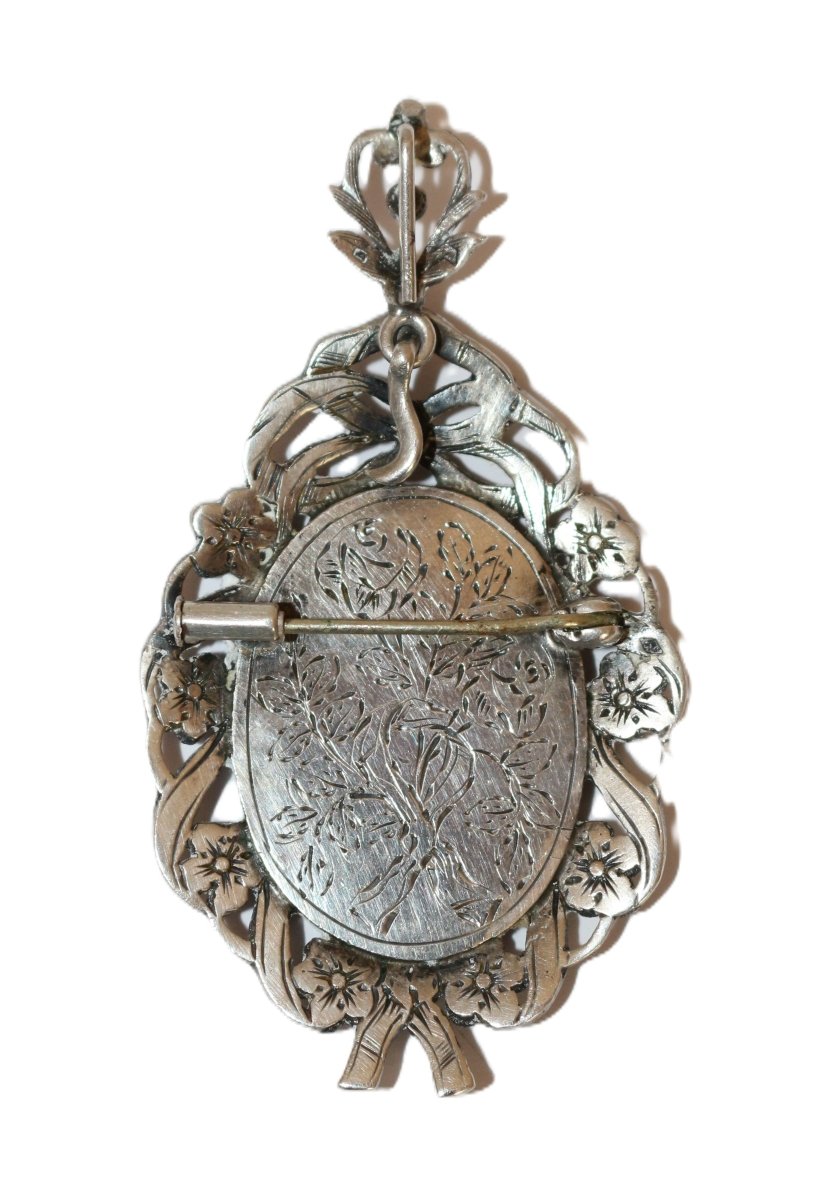 Pendentif broche ancienne miniature et marcassites fin XIXème - Maison Eloe