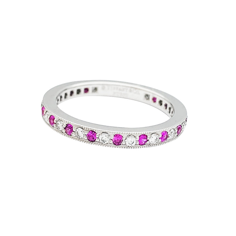 Alliance Tiffany, " Tiffany Legacy", platine, diamants, saphirs roses.