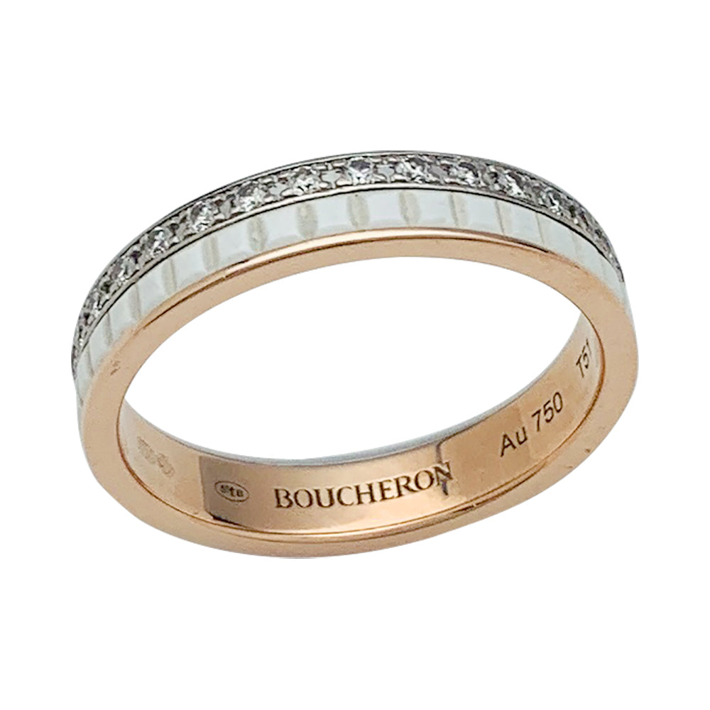Bague Boucheron, "Alliance Quatre White Edition", deux ors, céramique et diamants.