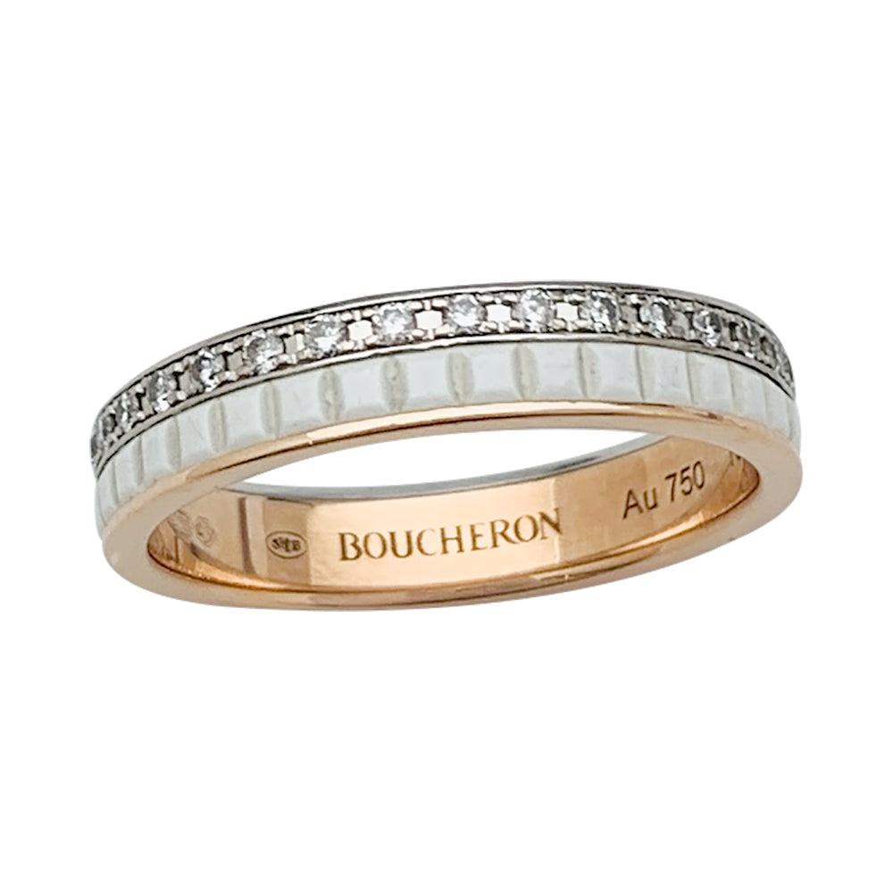 Bague Boucheron, "Alliance Quatre White Edition", deux ors, céramique et diamants.