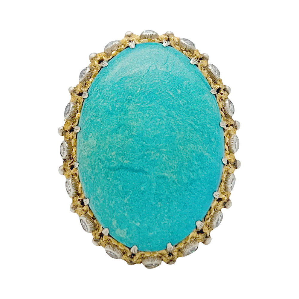 Bague Buccellati, trois ors, diamants, turquoise.