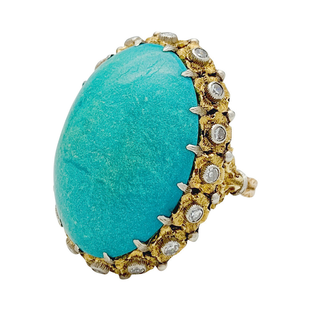 Bague Buccellati, trois ors, diamants, turquoise.