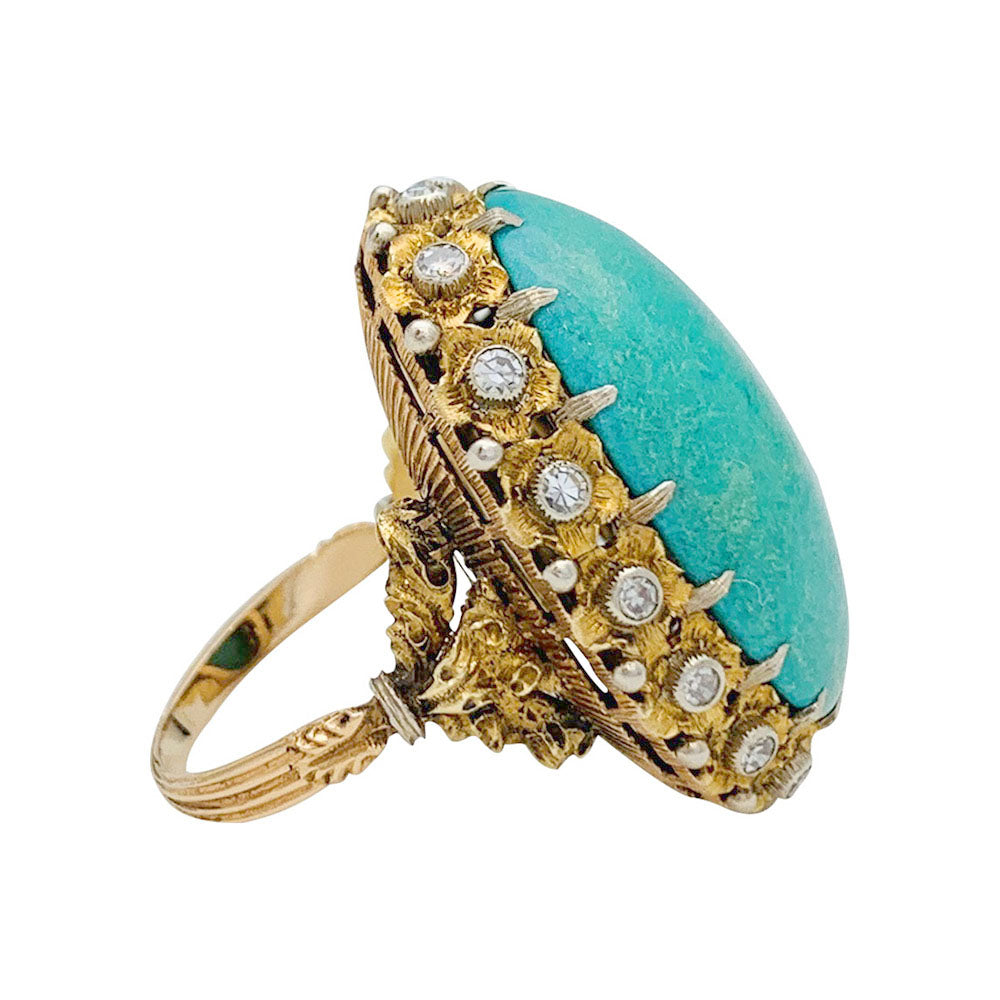 Bague Buccellati, trois ors, diamants, turquoise.