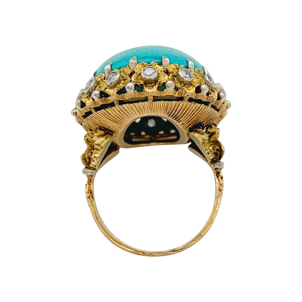 Bague Buccellati, trois ors, diamants, turquoise.