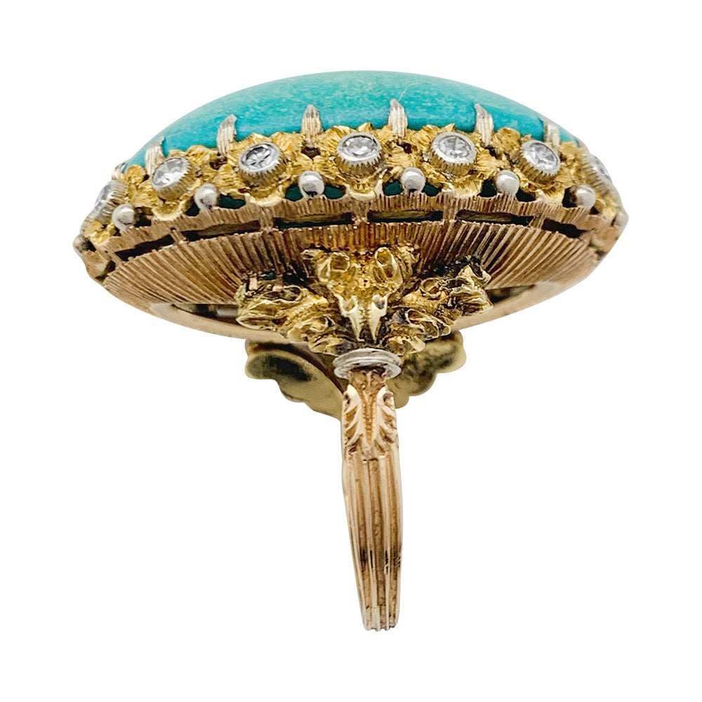Bague Buccellati, trois ors, diamants, turquoise.
