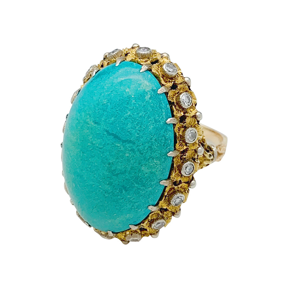 Bague Buccellati, trois ors, diamants, turquoise.