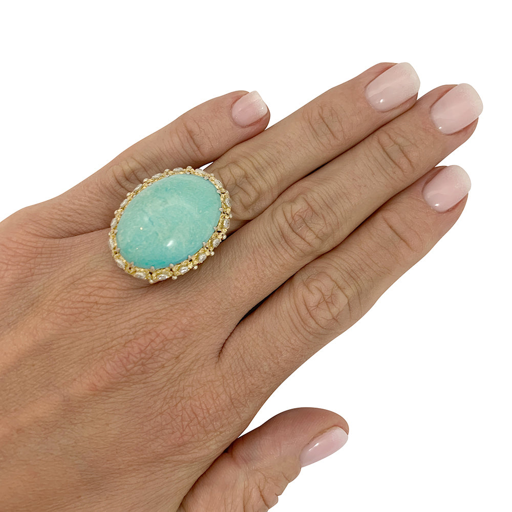 Bague Buccellati, trois ors, diamants, turquoise.