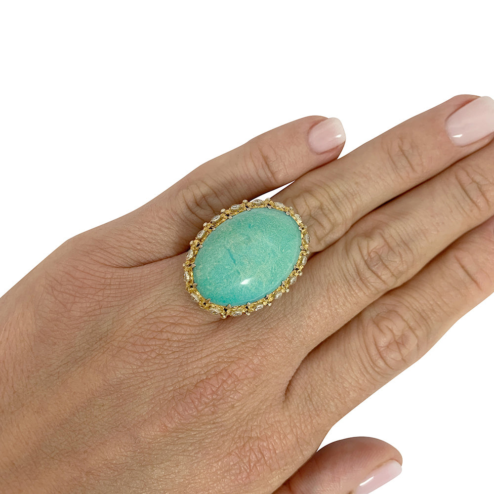 Bague Buccellati, trois ors, diamants, turquoise.