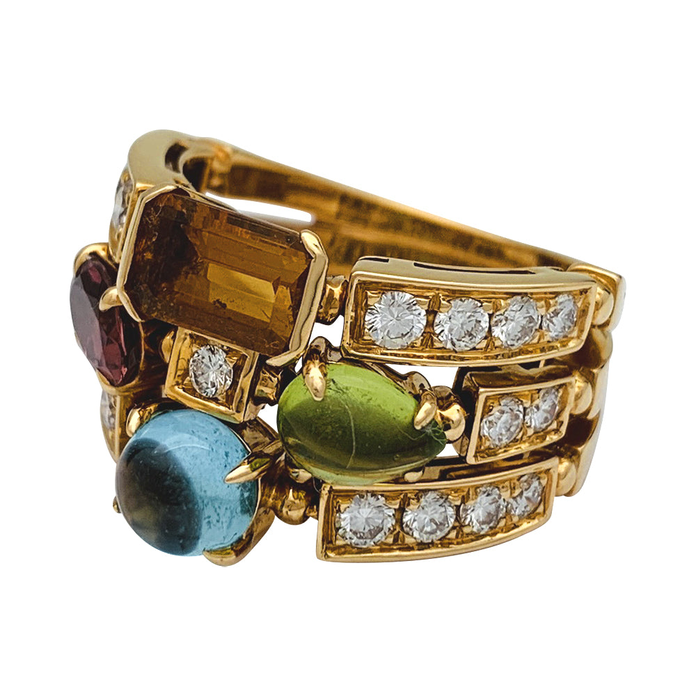 Bague Bulgari, "Allegra", or jaune, diamants, pierres de couleurs.
