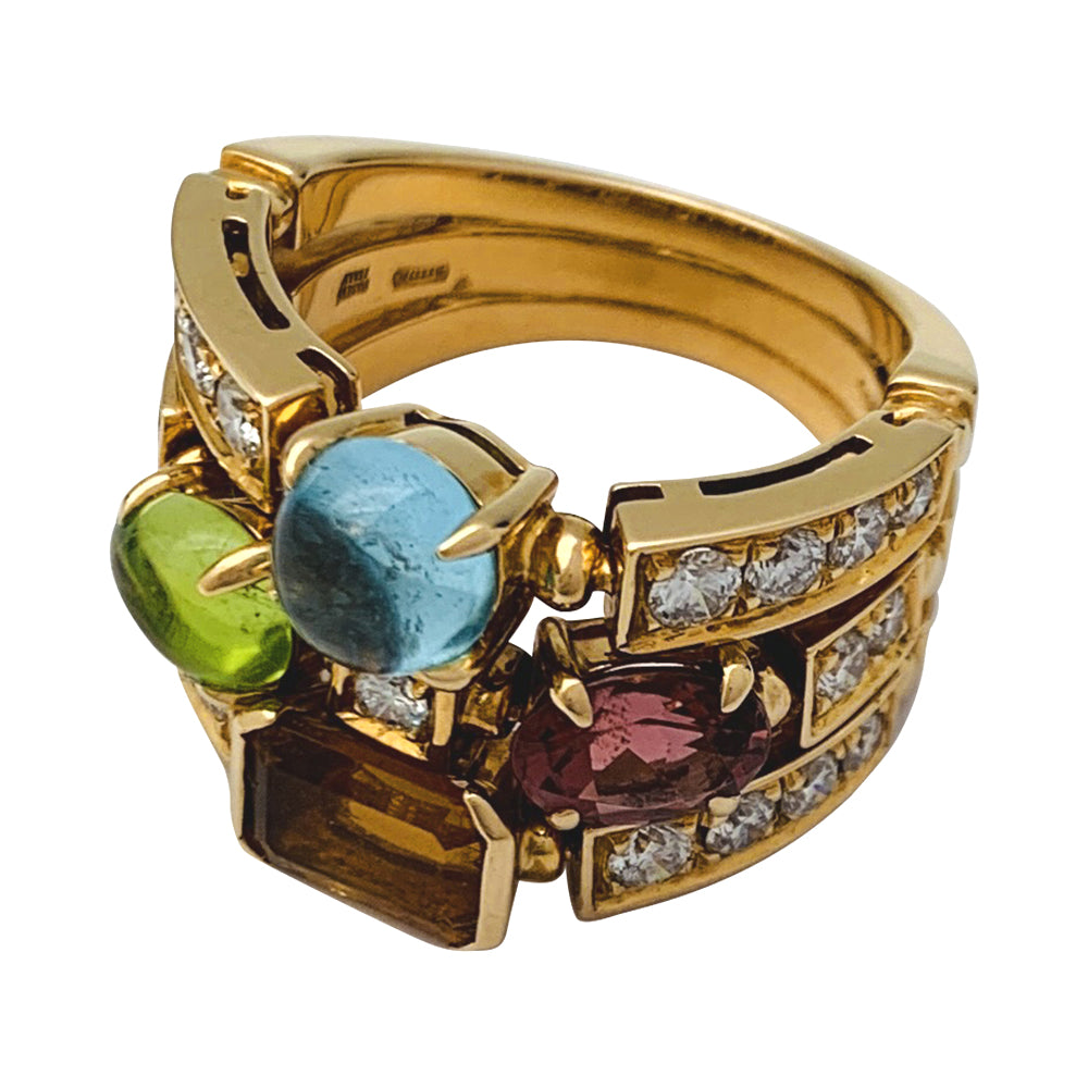 Bague Bulgari, "Allegra", or jaune, diamants, pierres de couleurs.