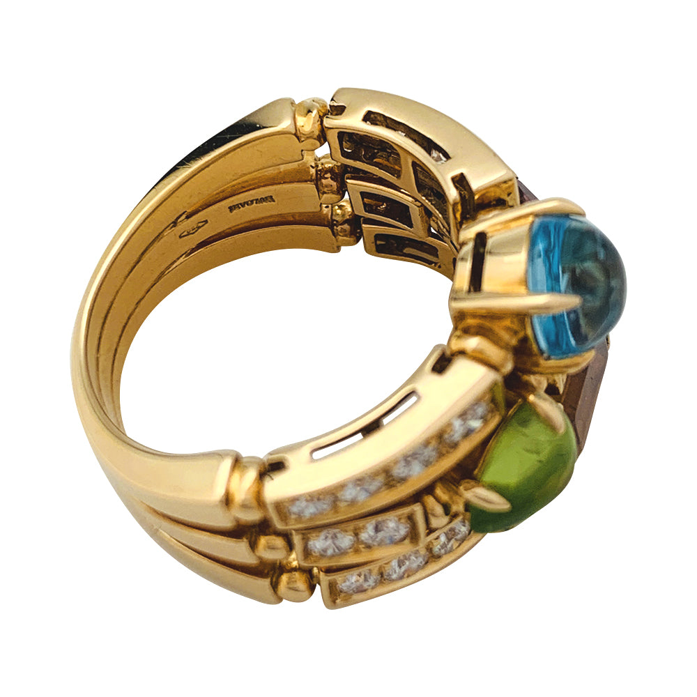Bague Bulgari, "Allegra", or jaune, diamants, pierres de couleurs.