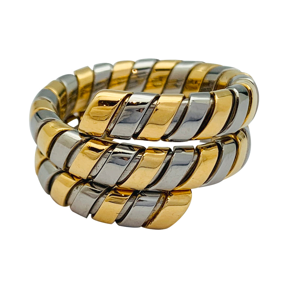 Bague Bulgari, "Tubogas", deux tons ors.