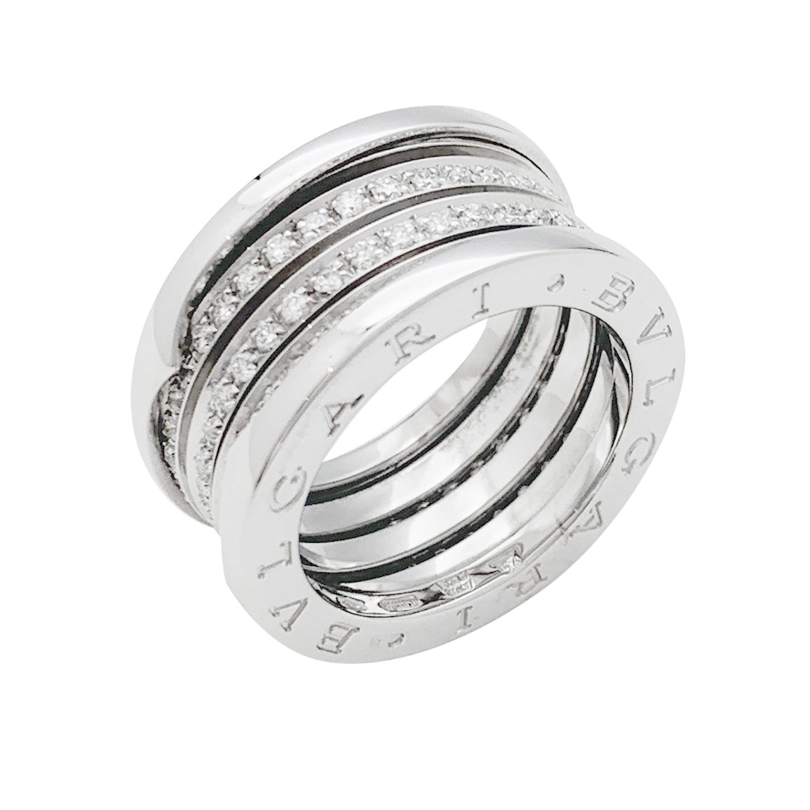 Bague Bulgari, "B.Zero1", or blanc et diamants.