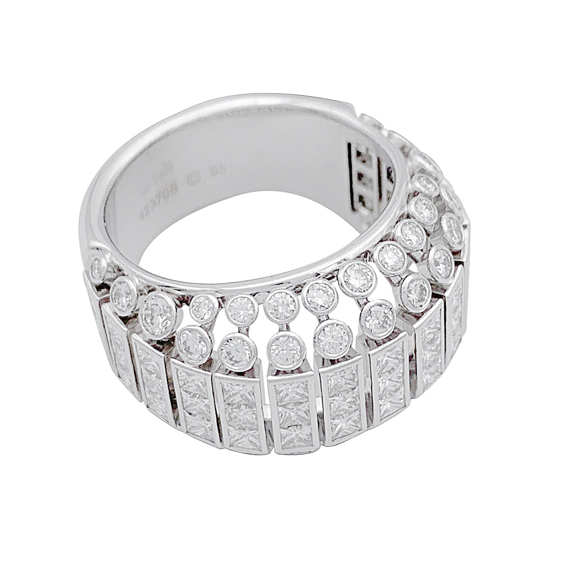 Bague Cartier, "Couronne", or blanc, diamants.