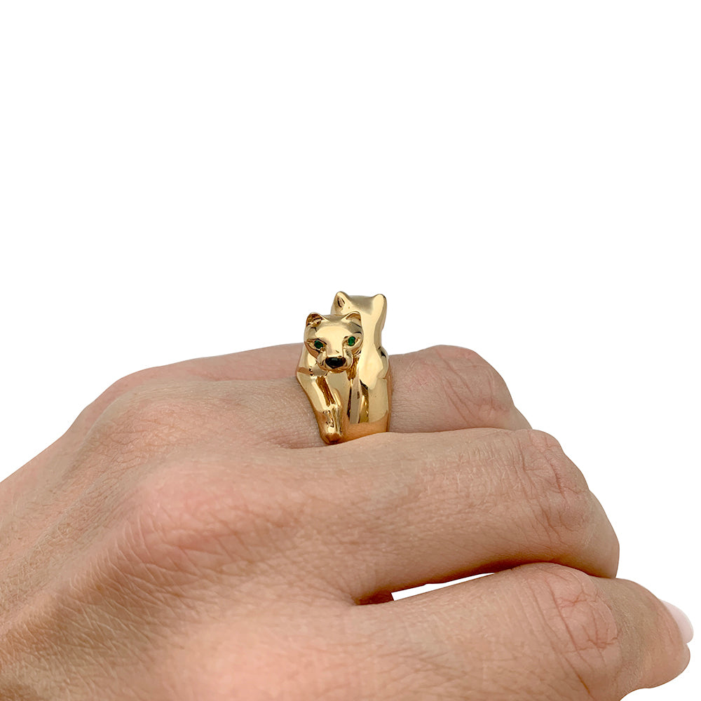 Cartier ring, "Kozra", in yellow gold, emerald, onyx.