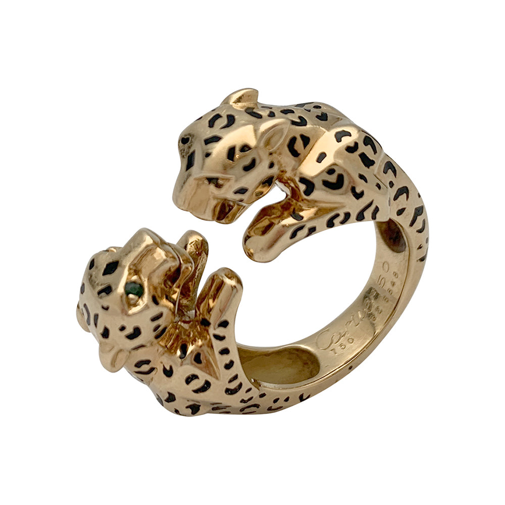 Cartier ring, "Naïra", yellow gold, enamel, emeralds.