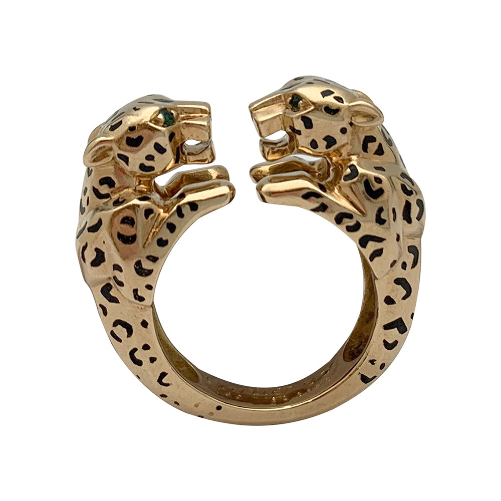 Bague Cartier, "Naïra", or jaune, émail, émeraudes.