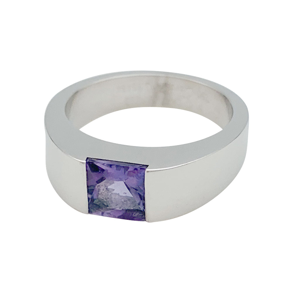 Bague Cartier, "Tank", or blanc, améthyste.