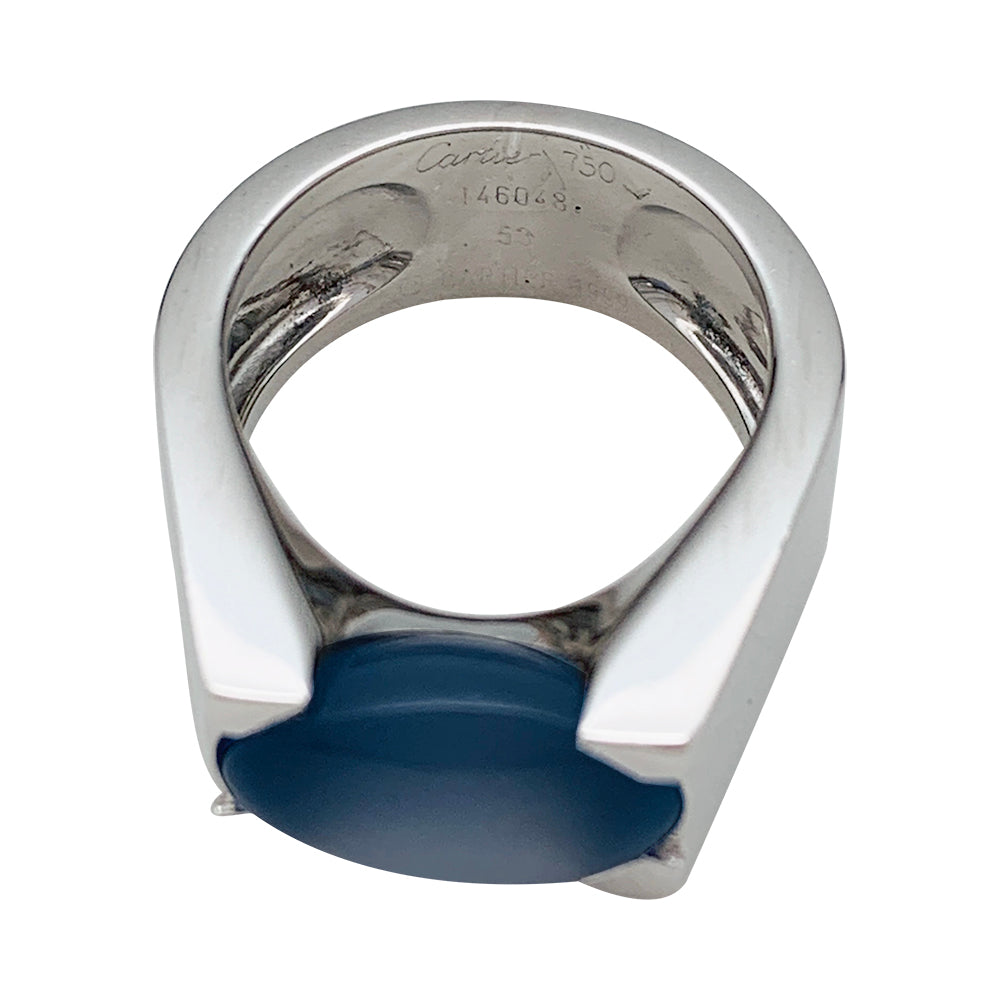 Cartier ring, "Tankissime", white gold, blue chalcedony.
