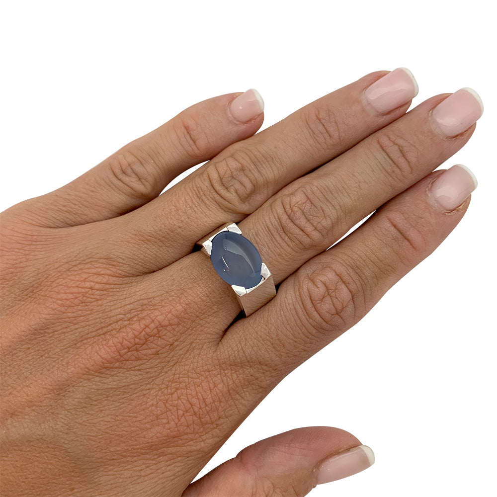Cartier ring, "Tankissime", white gold, blue chalcedony.