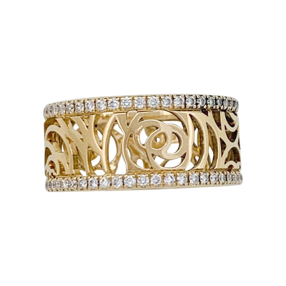 Chanel ring, "Camélia", in yellow gold, diamonds.