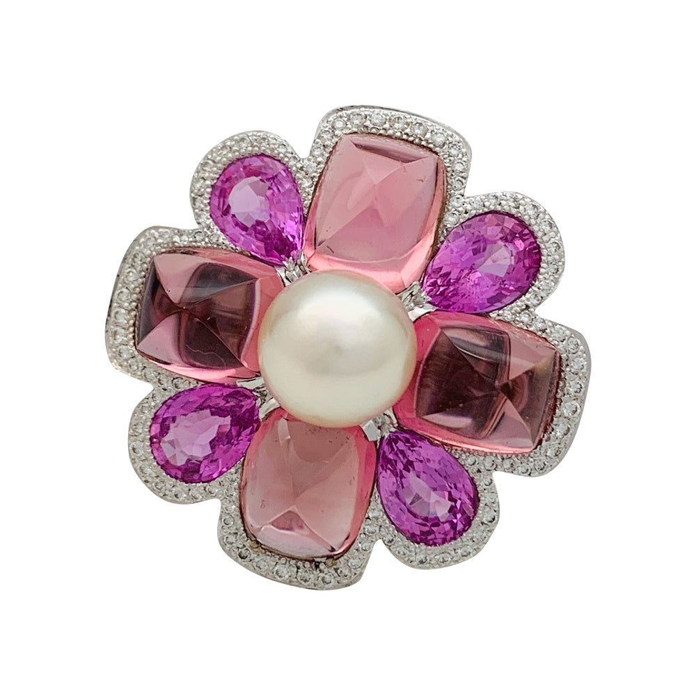 Chanel ring, "San Marco", white gold, pearl, pink sapphires, pink tourmalines, diamonds.