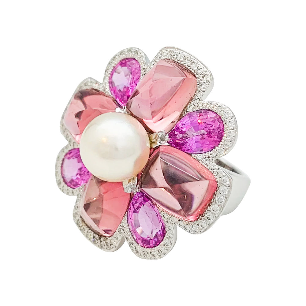 Chanel ring, "San Marco", white gold, pearl, pink sapphires, pink tourmalines, diamonds.