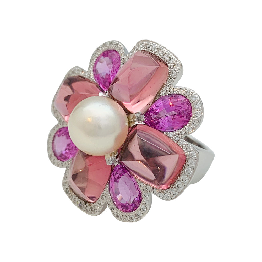 Chanel ring, "San Marco", white gold, pearl, pink sapphires, pink tourmalines, diamonds.