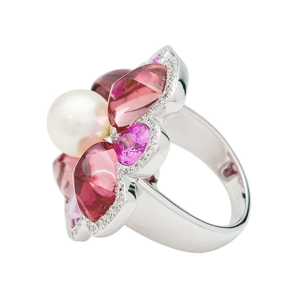 Chanel ring, "San Marco", white gold, pearl, pink sapphires, pink tourmalines, diamonds.
