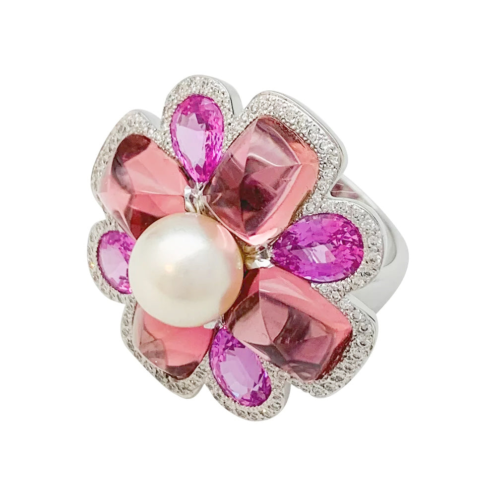 Chanel ring, "San Marco", white gold, pearl, pink sapphires, pink tourmalines, diamonds.