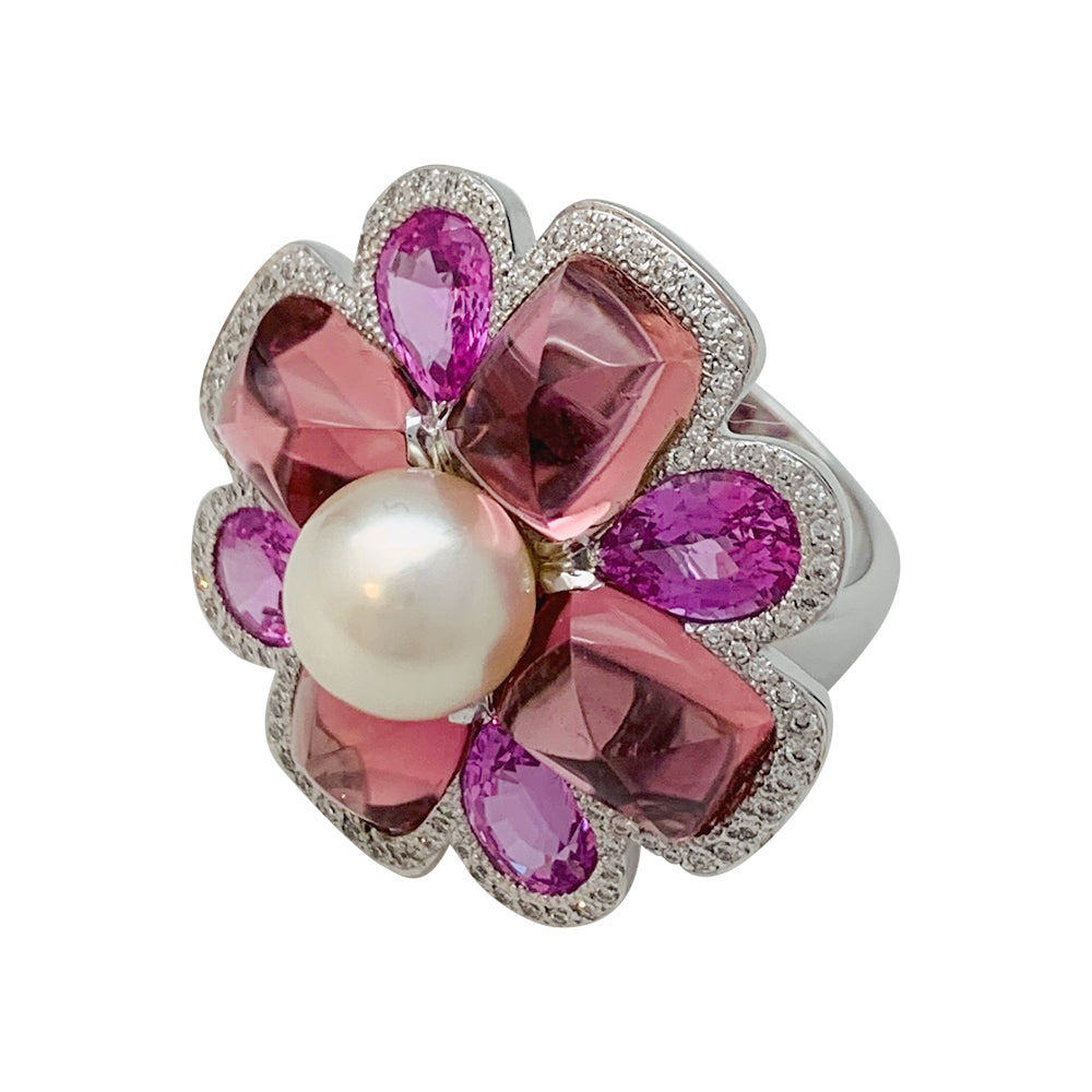 Chanel ring, "San Marco", white gold, pearl, pink sapphires, pink tourmalines, diamonds.