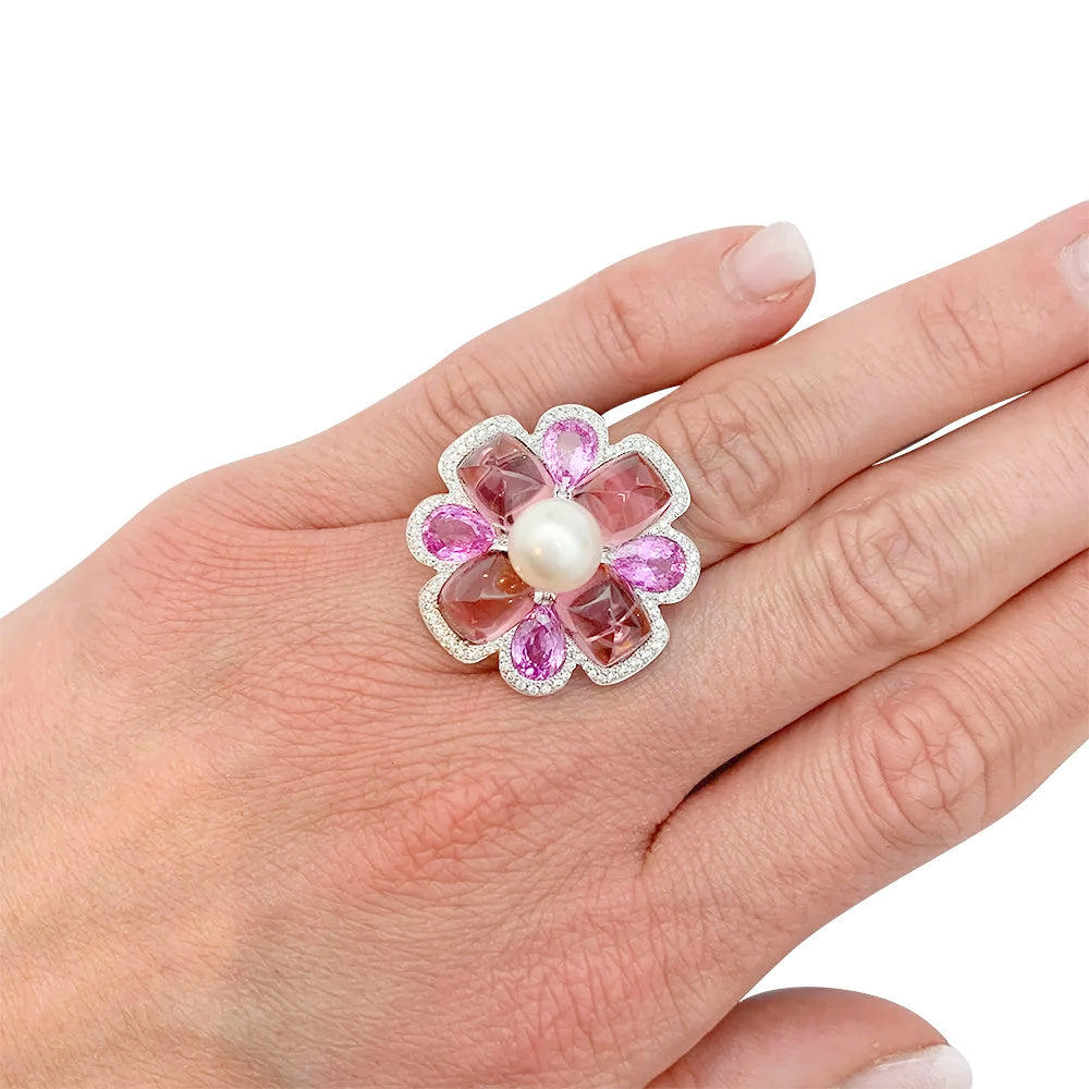 Chanel ring, "San Marco", white gold, pearl, pink sapphires, pink tourmalines, diamonds.