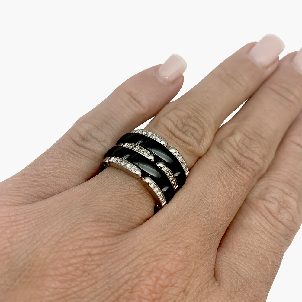 Chanel ring, "Ultra" model, in white gold, black ceramic and diamonds.