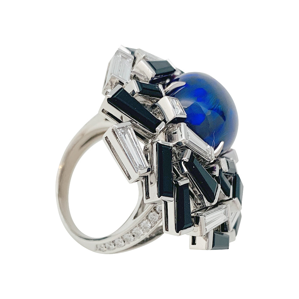 Chaumet "Le Grand Frisson" ring in white gold, fire opal, diamonds and onyx.