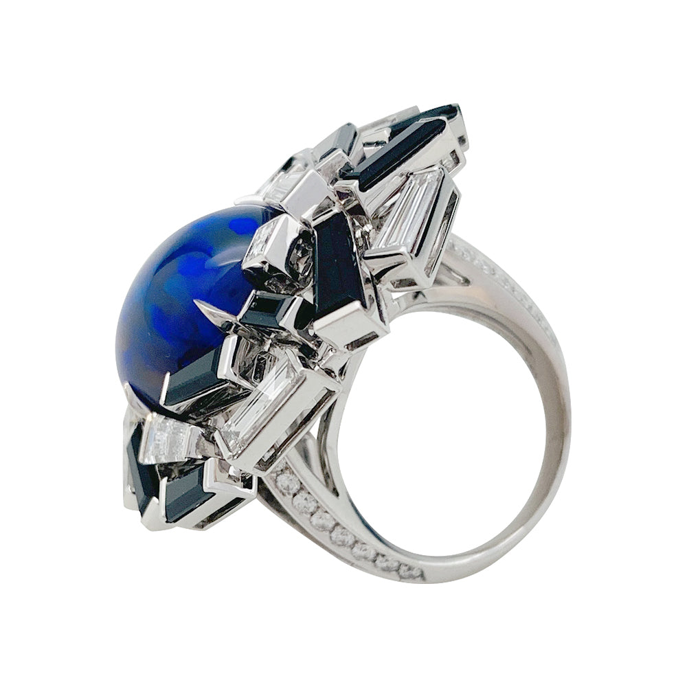 Chaumet "Le Grand Frisson" ring in white gold, fire opal, diamonds and onyx.