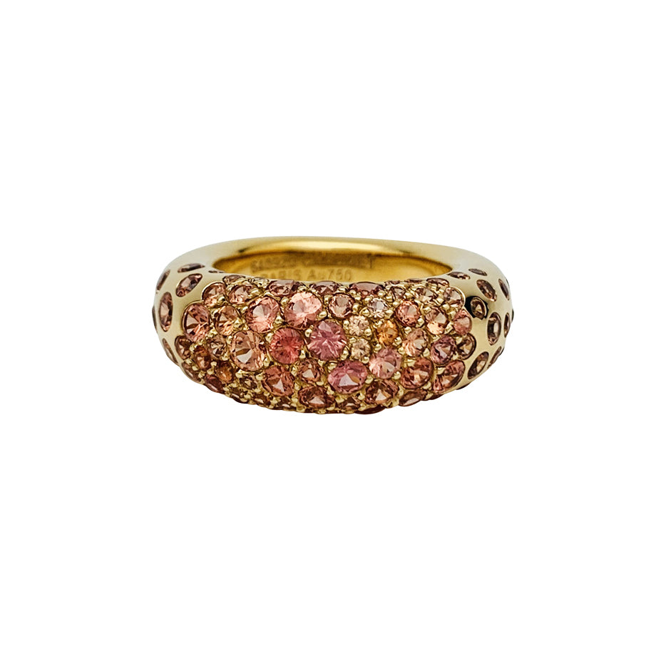 Chaumet "Caviar" model ring in yellow gold, orange sapphires.