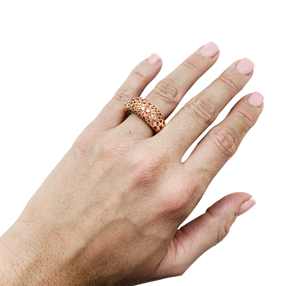 Chaumet "Caviar" model ring in yellow gold, orange sapphires.