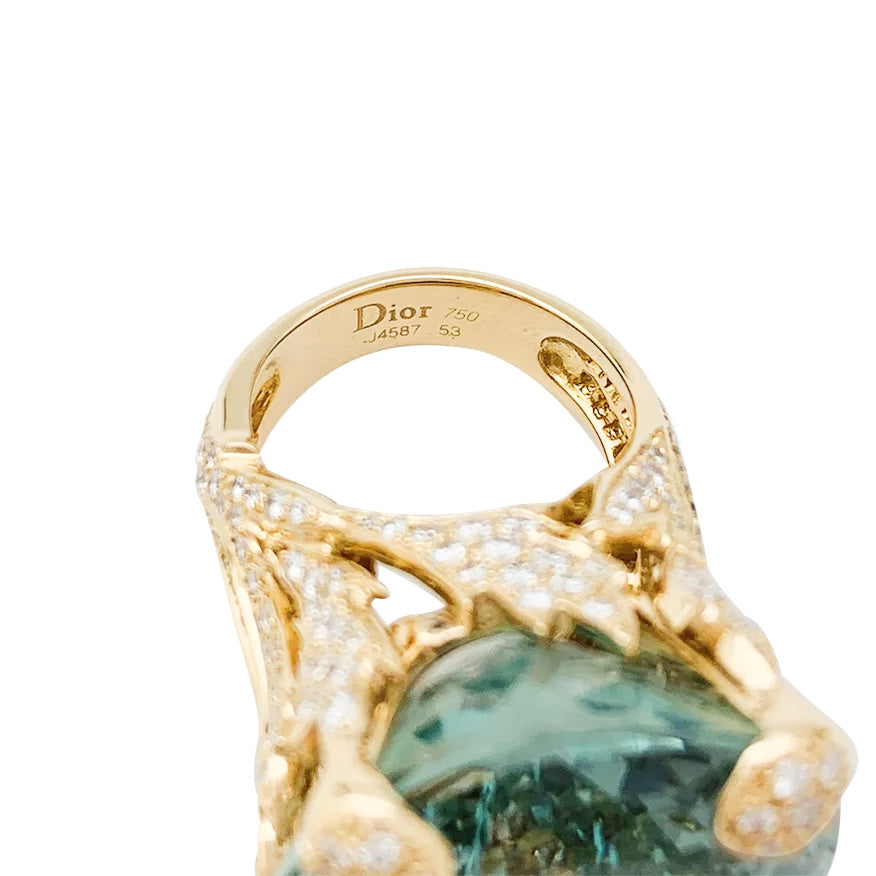 Christian Dior ring, "Miss Dior", in yellow gold, green beryl and diamonds.